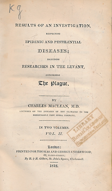Results of an Investigation Respecting Epidemic and Pestilential Diseases; Including Researches in the Levant, Concerning the Plague. 2 volume set.