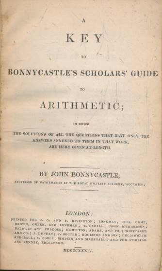 A Key to Bonnycastle's Scholars' Guide to Arithmetic
