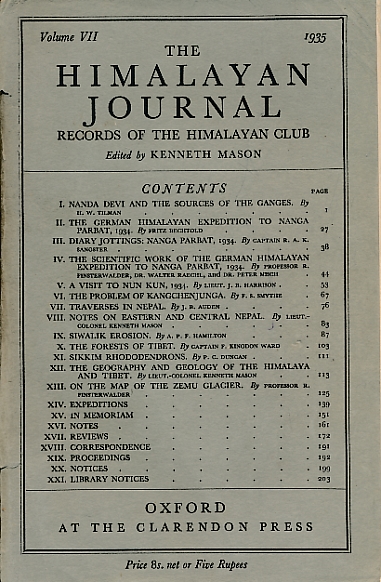 MASON, KENNETH [ED.] - The Himalayan Journal. Volume VII. 1935