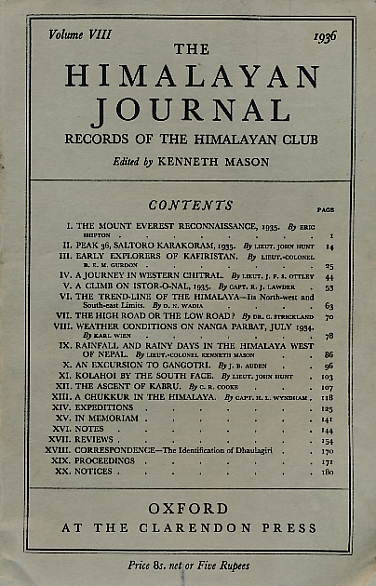The Himalayan Journal. Volume VIII. 1936.
