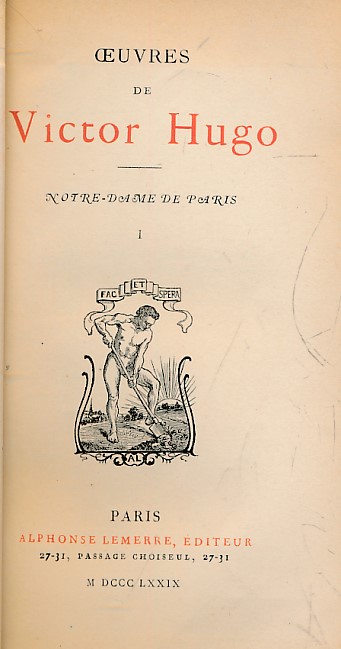 Notre-Dame de Paris. Oeuvres de Victor Hugo. 2 volume set.