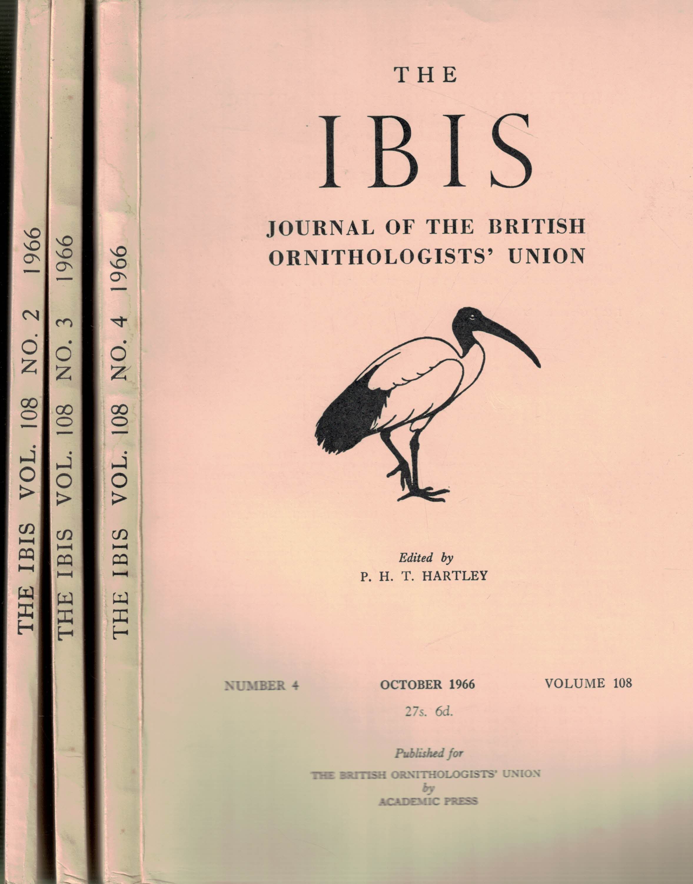 The Ibis. Journal of the British Ornithologists' Union. Volume 108. Nos 2,3 and 4. 1966.