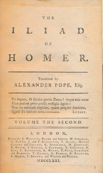 The Iliad of Homer. Volume II. Books IV - VIII. Whiston edition. 1771.