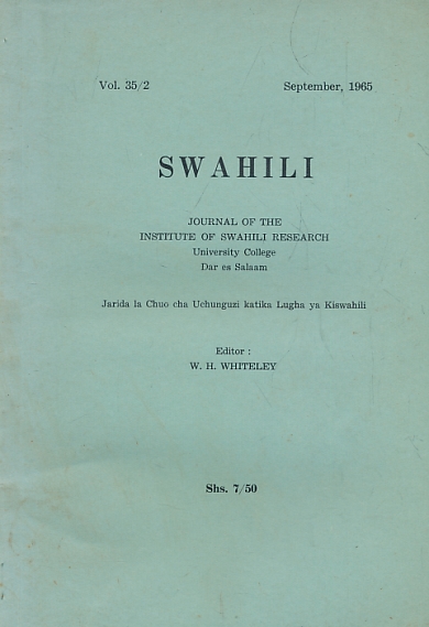 Swahili. Journal of the Institute of Swahili Research University College Dar Es Salaam. September 1965. Volume 35/2