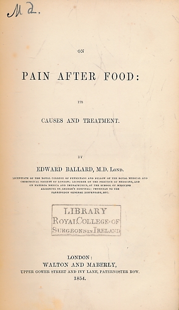 On Pain After Food: Its Causes and Treatment.