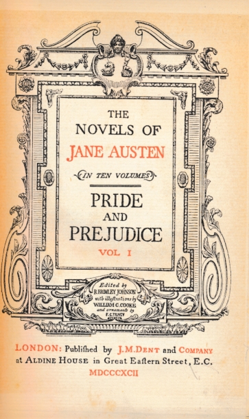 Pride and Prejudice. Volume I only. Dent edition.