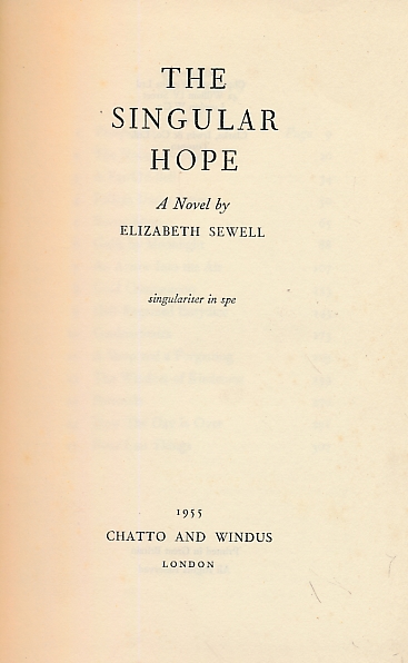 SEWELL, ELIZABETH - The Singular Hope