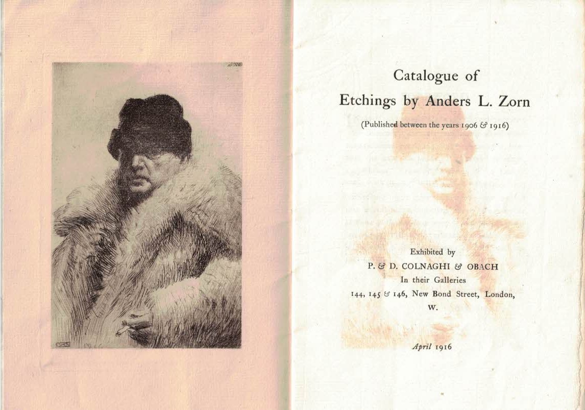 Catalogue of Etchings by Anders L Zorn. April 1916.