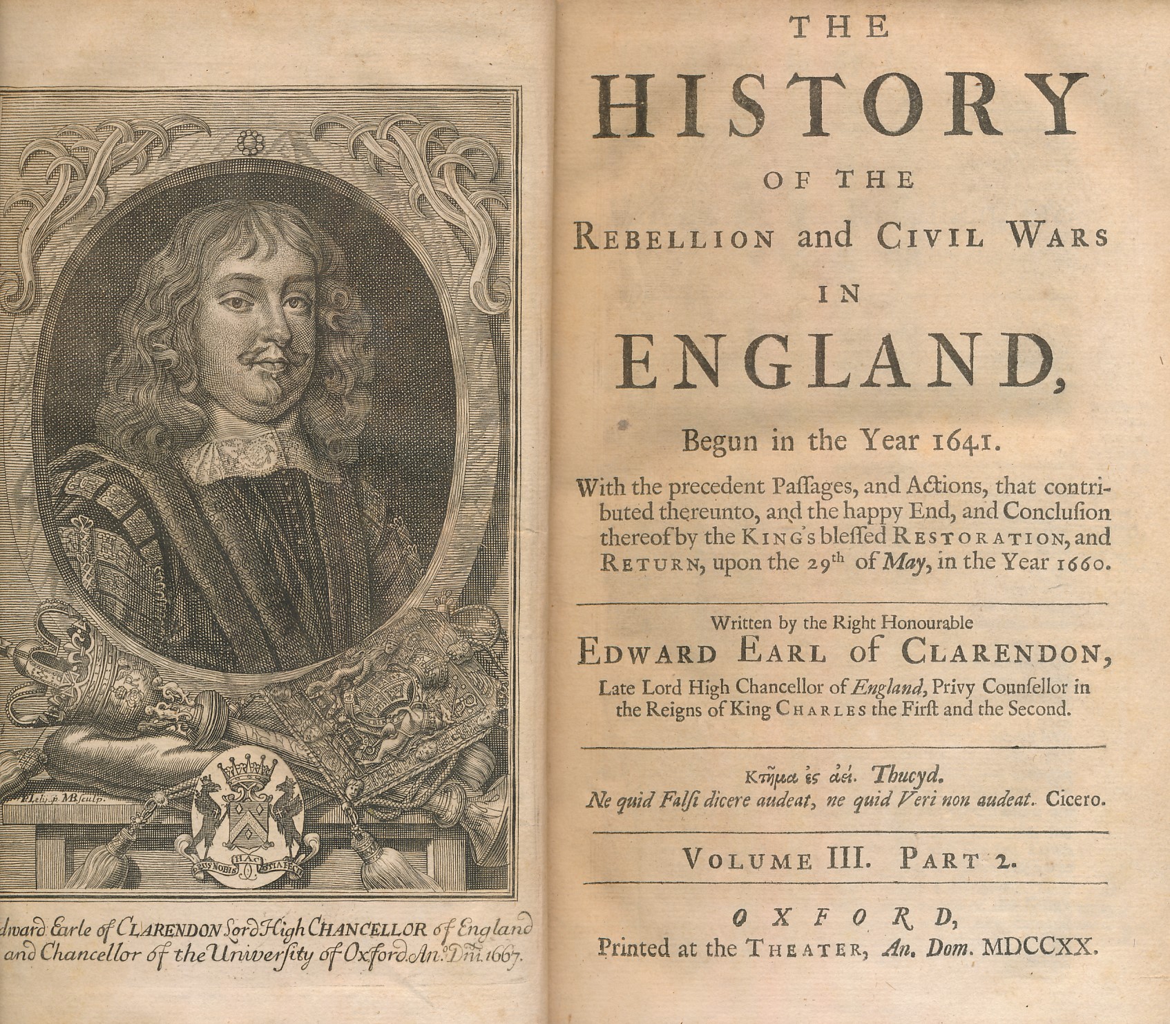The History of the Rebellion and Civil Wars in England Begun in the Year 1641. 3 volumes bound as 6. Batley edition. 1721.