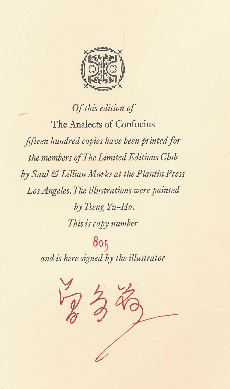 The Analects of Confucius. Signed Limited edition.