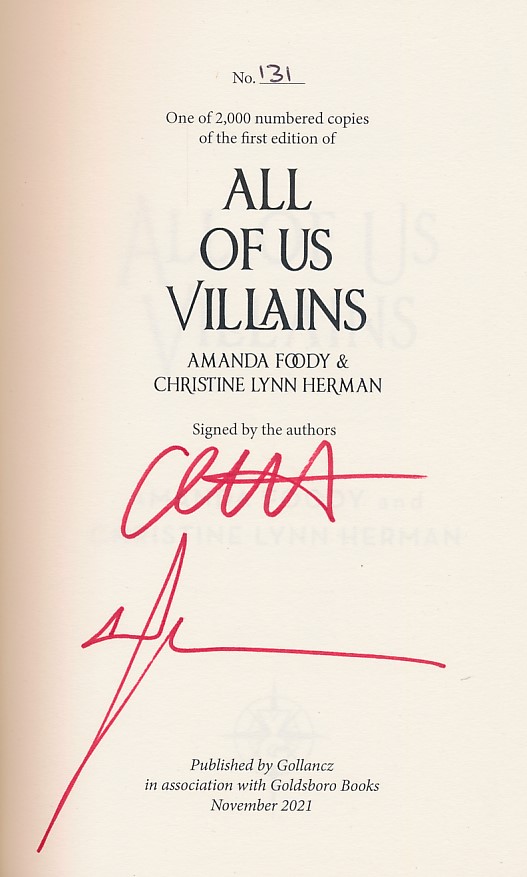 All of Us Villains. Signed Limited Edition