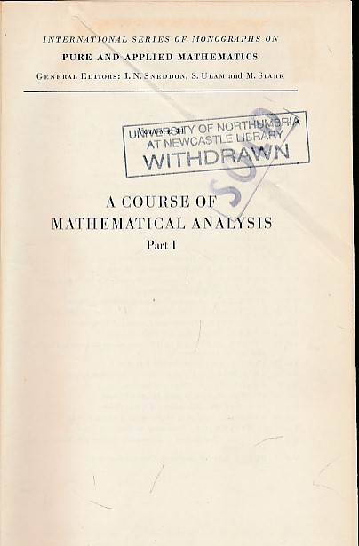 BERMANT, A F - A Course of Mathematical Analysis Part 1