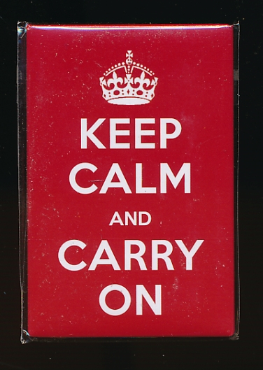 Fridge Magnet: 'Keep Calm and Carry On'. Enamelled metal.