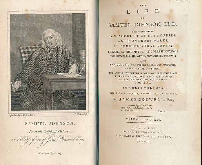 The Life of Samuel Johnson. Three volume set. Associate copy. 1793. Dilly edition.