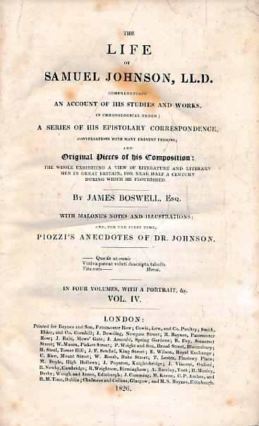 The Life of Samuel Johnson. Volume IV only. Baynes edition.