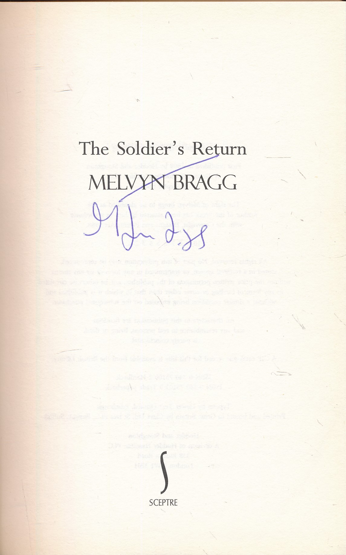 The Soldier's Return. Signed Copy.