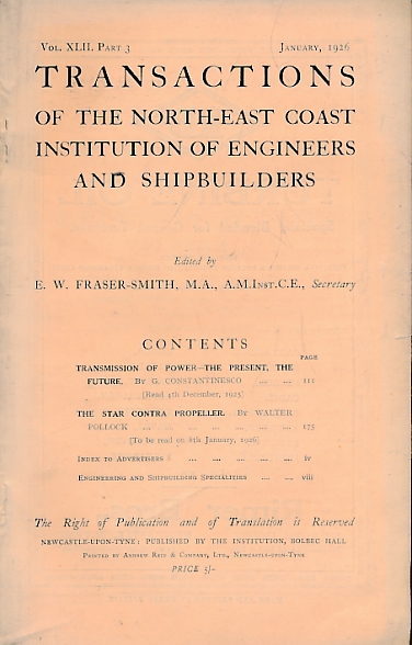 Transactions of the North East Coast Institution of Engineers and Shipbuilders. Volume XLII, Pt 3. 1926