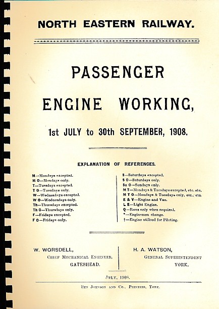 North Eastern Railway Pasenger Engine Working, July - September 1908