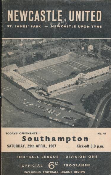 Newcastle United v Southampton Programme. 29th April 1967.