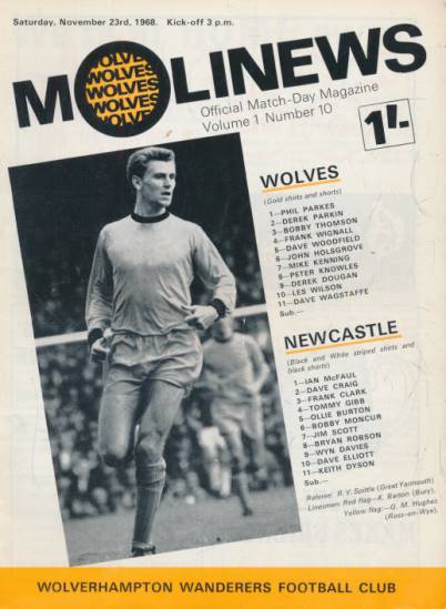 Wolverhampton Wanderers v Newcastle United Programme. 23rd November 1968.