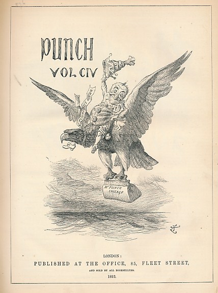 Punch, Or the London Charivari. 1893. Volumes 104 & 105. Red half-leather cover.