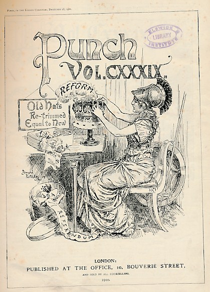 Punch, Or the London Charivari. July - December 1910. Volume 139. Maroon 'Mr Punch' cover.