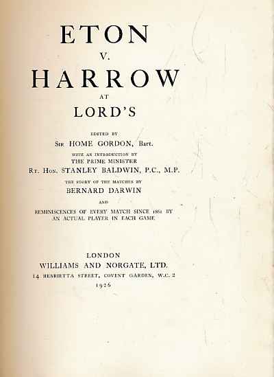 Eton v. Harrow at Lord's. Limited edition.