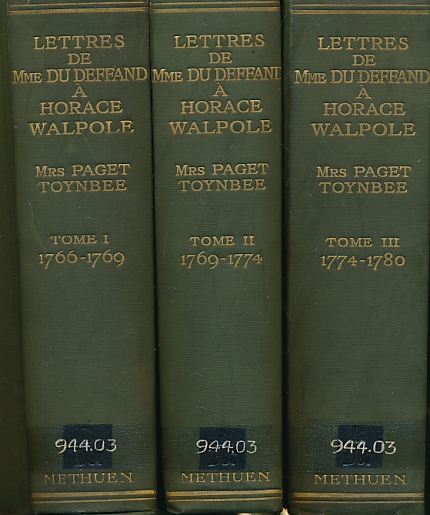 Lettres de la Marquise du Deffand  Horace Walpole. 3 volume set.
