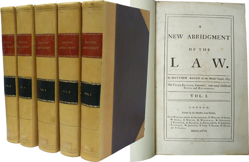 A New Abridgment of the Law. 5 volume set.