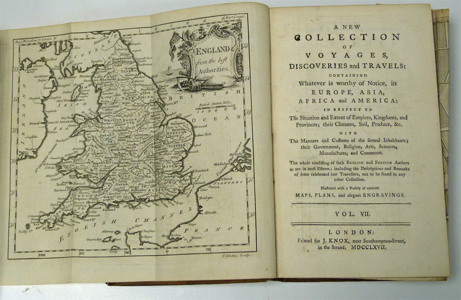 A New Collection of Voyages, Discoveries and Travels. Complete 7 volume set. Containing Whatever is Worthy of Notice in Europe, Asia, Africa & America: In Respect to the Situation & Extent of Empires, Kingdoms, & Provinces; their Climates, Produce, etc.