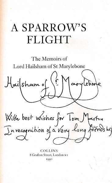 A Sparrow's Flight. The Memoirs of Lord Hailsham of St Marylebone. Signed copy.