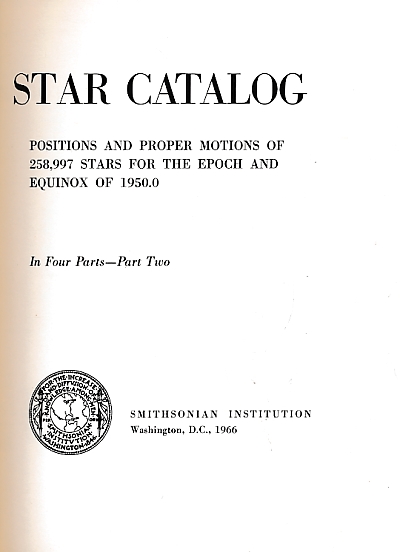 Star Catalog : Smithsonian Astrophysical Observatory. Volume 2 - stars 073-709 - 128-547.