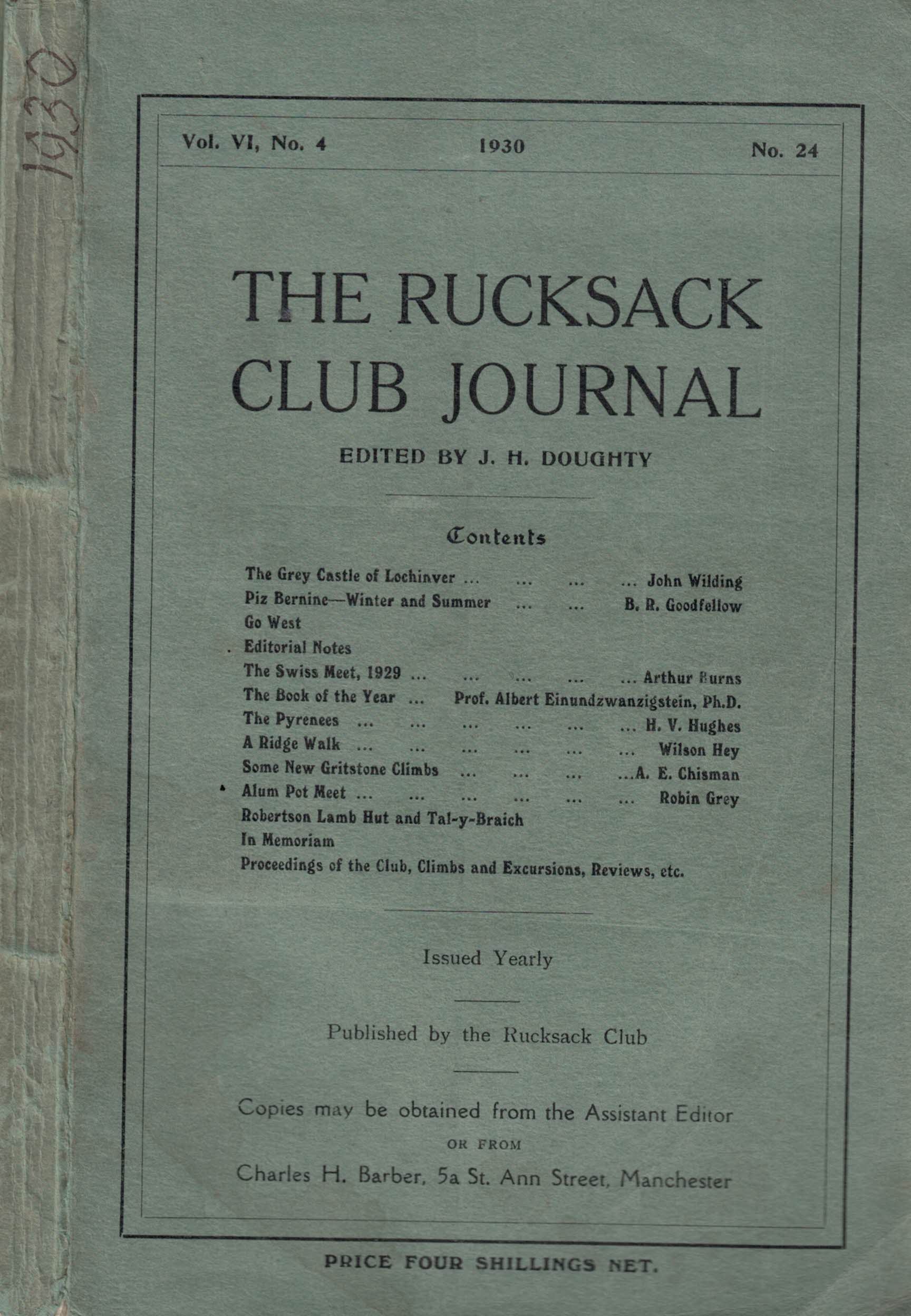 The Rucksack Club Journal. 1930. Vol. VI. No.4. Issue 24.