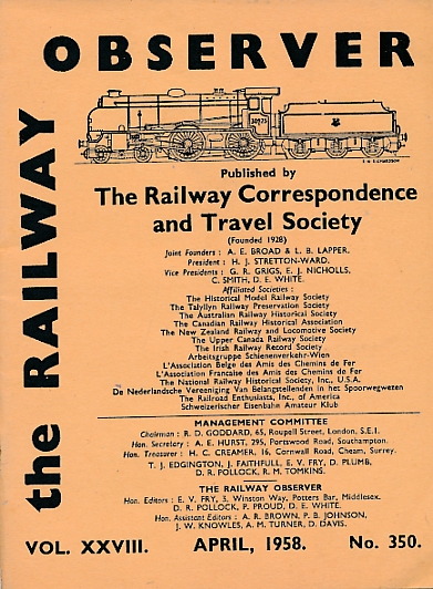 The Railway Observer. Volume XXVIII. April 1958. No 350.