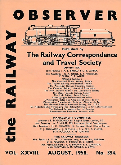 The Railway Observer. Volume XXVIII. August 1958. No 354.