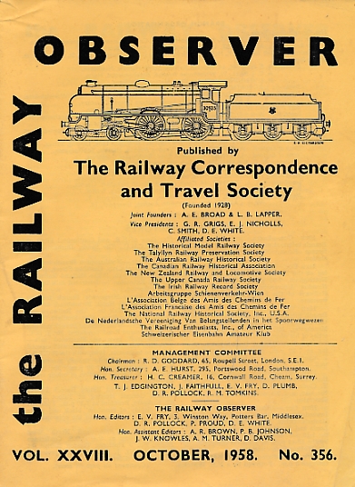 The Railway Observer. Volume XXVIII. October 1958. No 356.