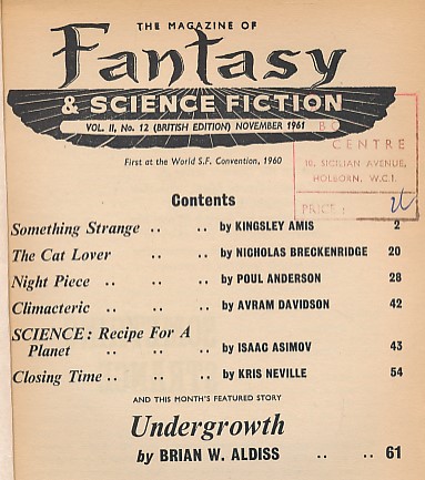 The Magazine of Fantasy and Science Fiction Volume II No. 12  (British Edition) November 1961.