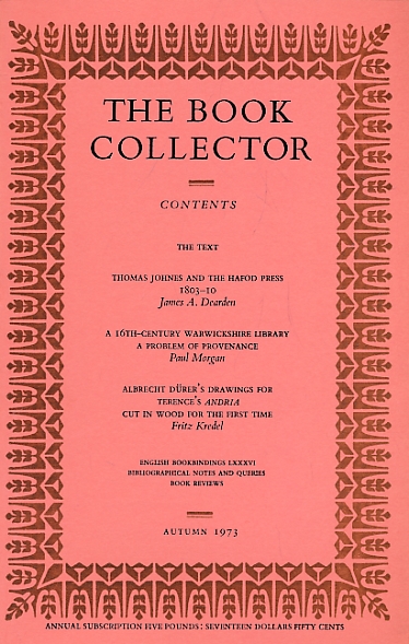 CARTER, JOHN, MUIR, P H; BARKER, NICOLAS [EDS.] - The Book Collector. Volume 22. No. 3. Autumn 1973
