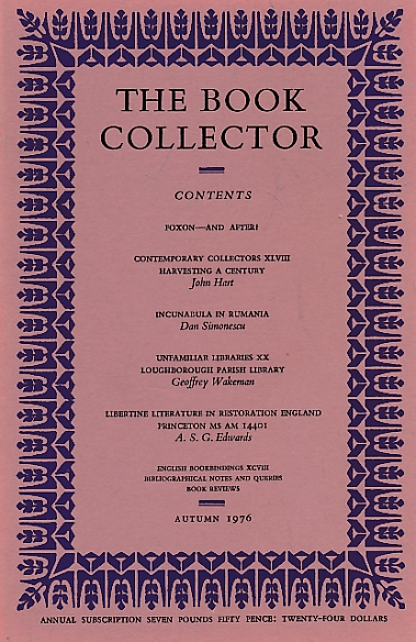 MUIR, P H; BARKER, NICOLAS [EDS.] - The Book Collector. Volume 25. No. 3. Autumn 1976