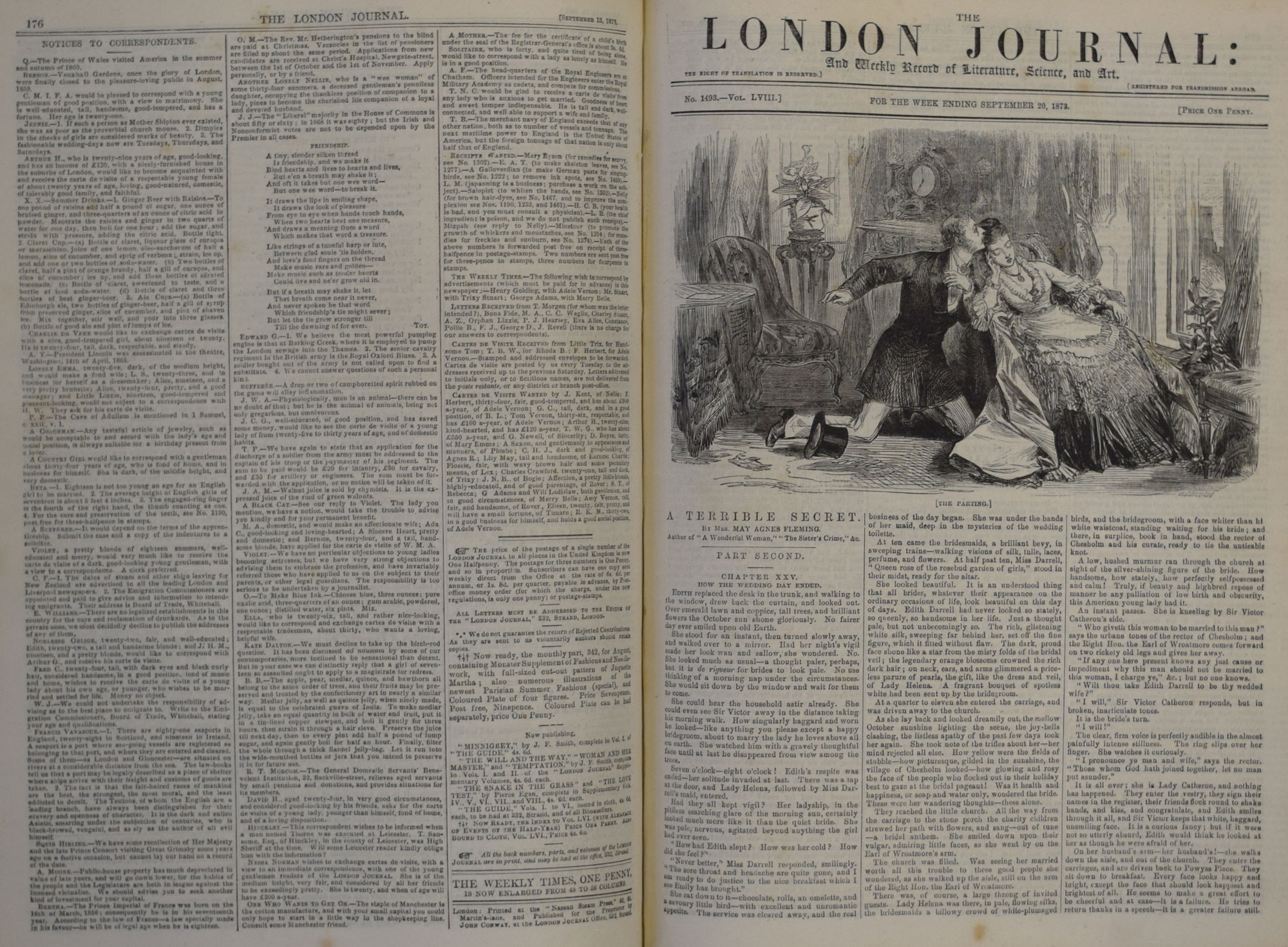The London Journal: and Weekly Record of Literature Science and Art. Volumes LVII - LVIII. January - December 1873.