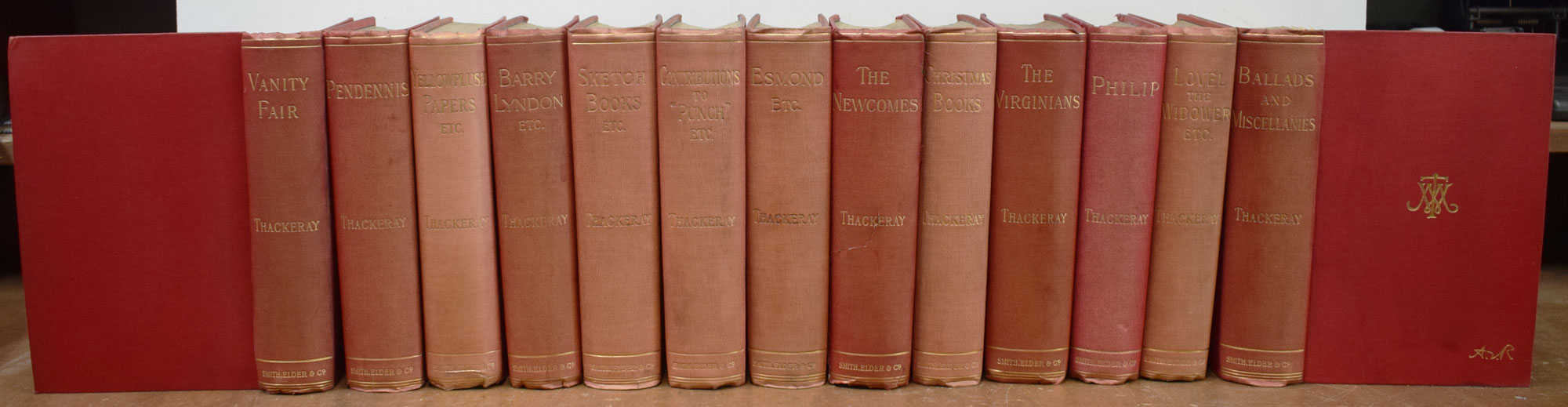 THACKERAY, WILLIAM MAKEPEACE - The Works of William Makepeace Thackeray with Biographical Introduction by His Daughter, Anne Ritchie. Smith, Elder, & Co Editions. Complete 13 Volume Set