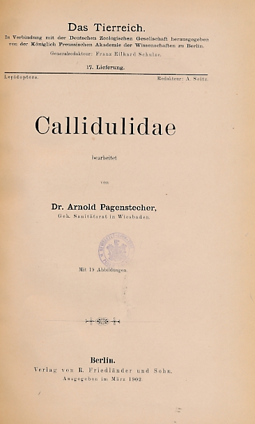 Callidulidae. Volume 17 in Das Tierreich Series.