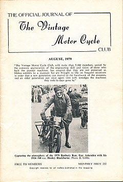 The Official Journal of the Vintage Motor Cycle Club. August 1979. Monthly Issue 222.