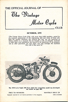The Official Journal of the Vintage Motor Cycle Club. October 1979. Monthly Issue 224.