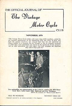 The Official Journal of the Vintage Motor Cycle Club. November 1979. Monthly Issue 225.