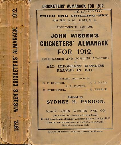 Wisden Cricketers' Almanack 1912. 49th edition.