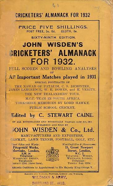 Wisden Cricketers' Almanack 1932. 69th edition.