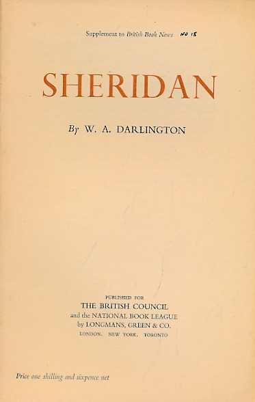 Sheridan. Writers and their Work No. 18.