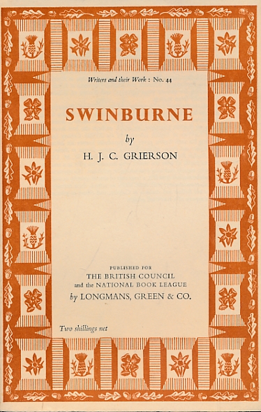 Swinburne. Writers and their Work No. 48.