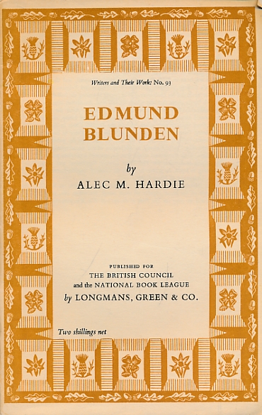 Edmund Blunden. Writers and their Work No. 93.